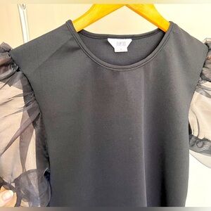 Black Sheer Organza Sleeve Blouse